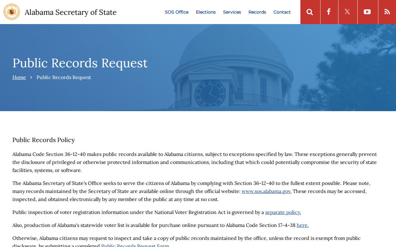 Phenix City residents directory source showing Alabama public records request policy