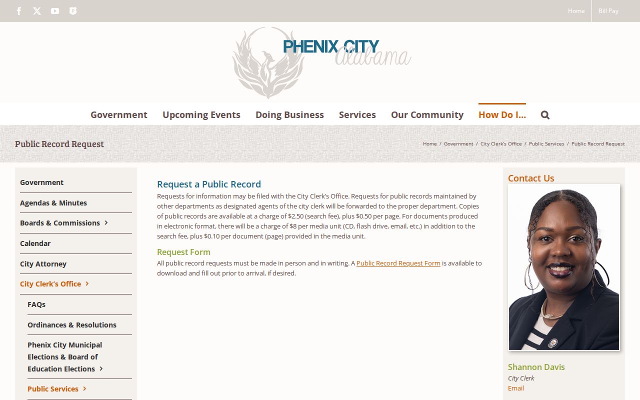 Phenix City residents directory source for a municipal public records request