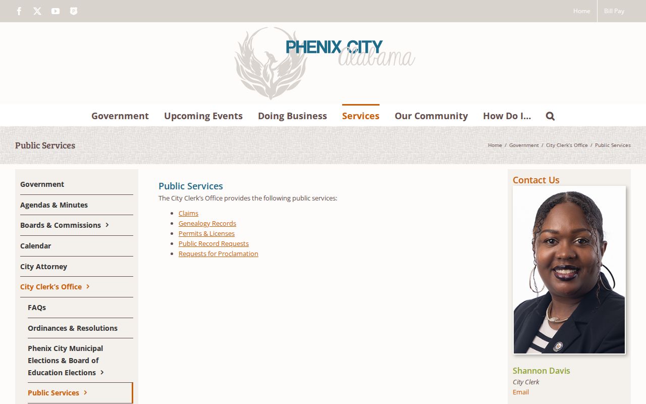 Phenix City residents directory source for municipal public services and records
