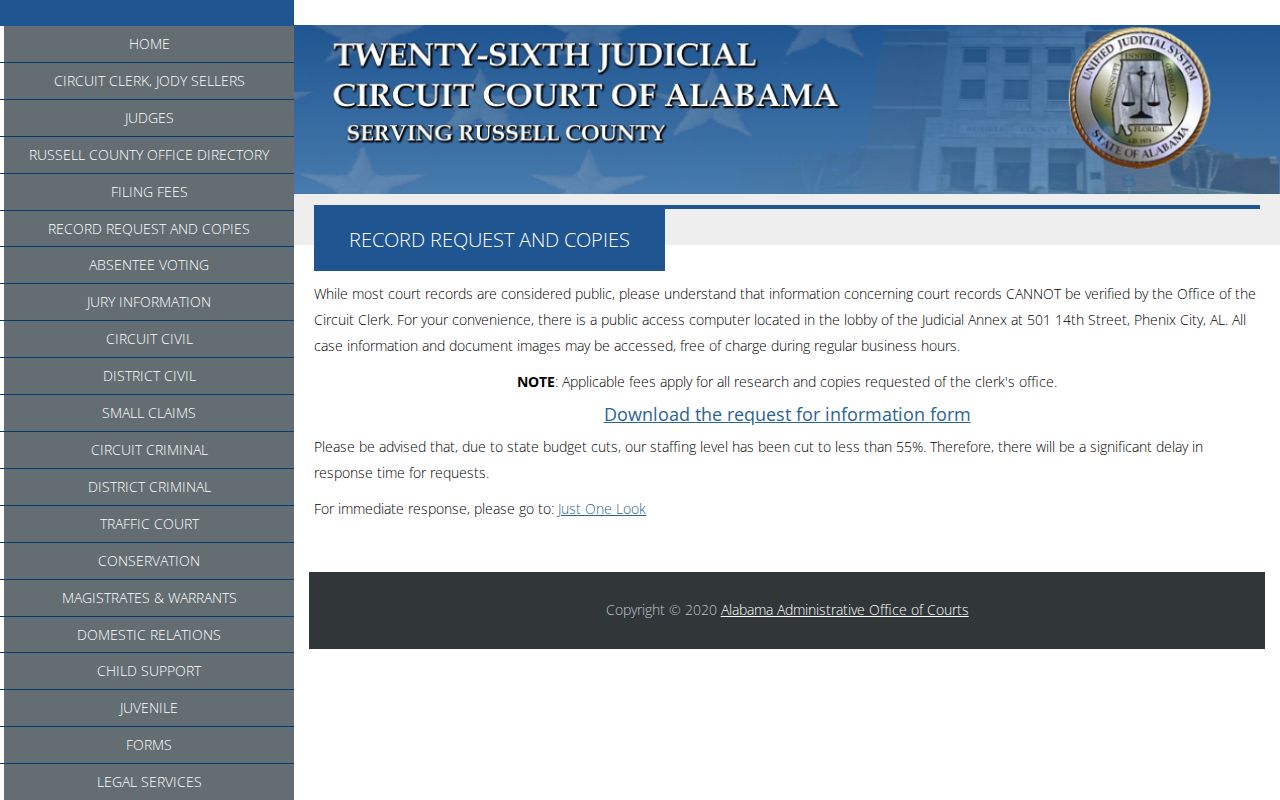 Phenix City previous residents source for Russell court record requests