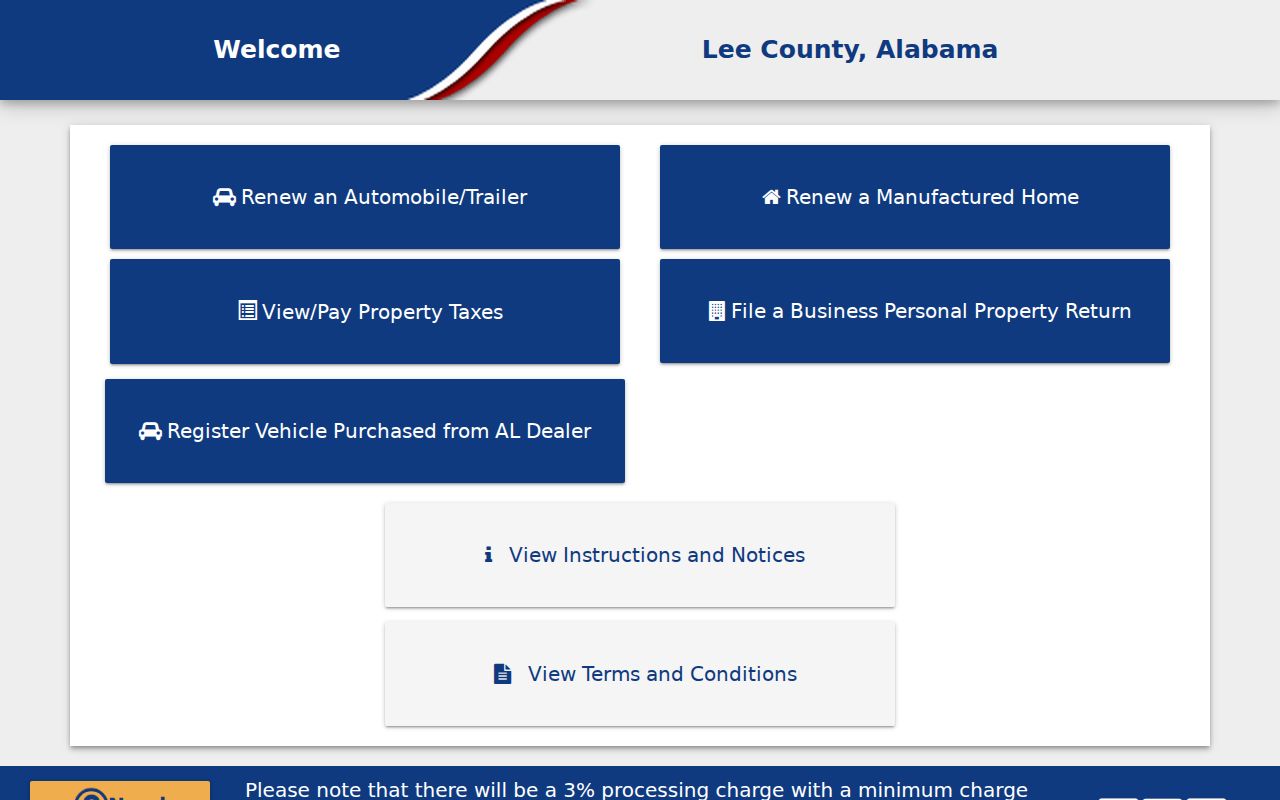 Phenix City by-address screen for Lee property tax service
