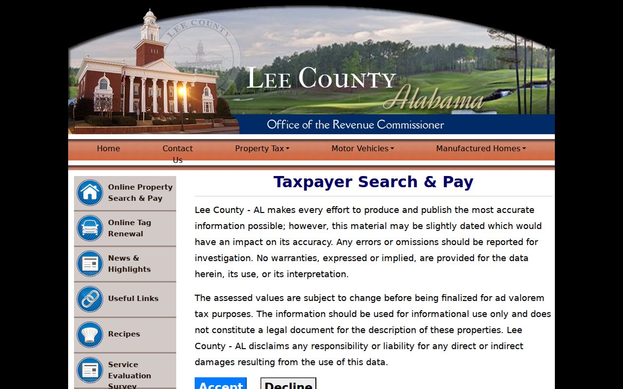 Phenix City street directory taxpayer search for Lee County