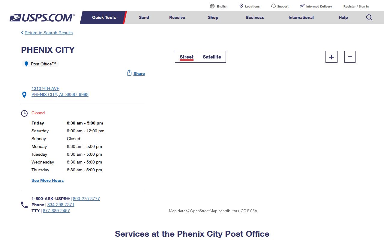 Phenix City ZIP code directory main post office listing